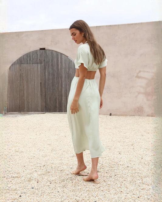 sleeveless satin a-line maxi bridesmaid dress - image 4