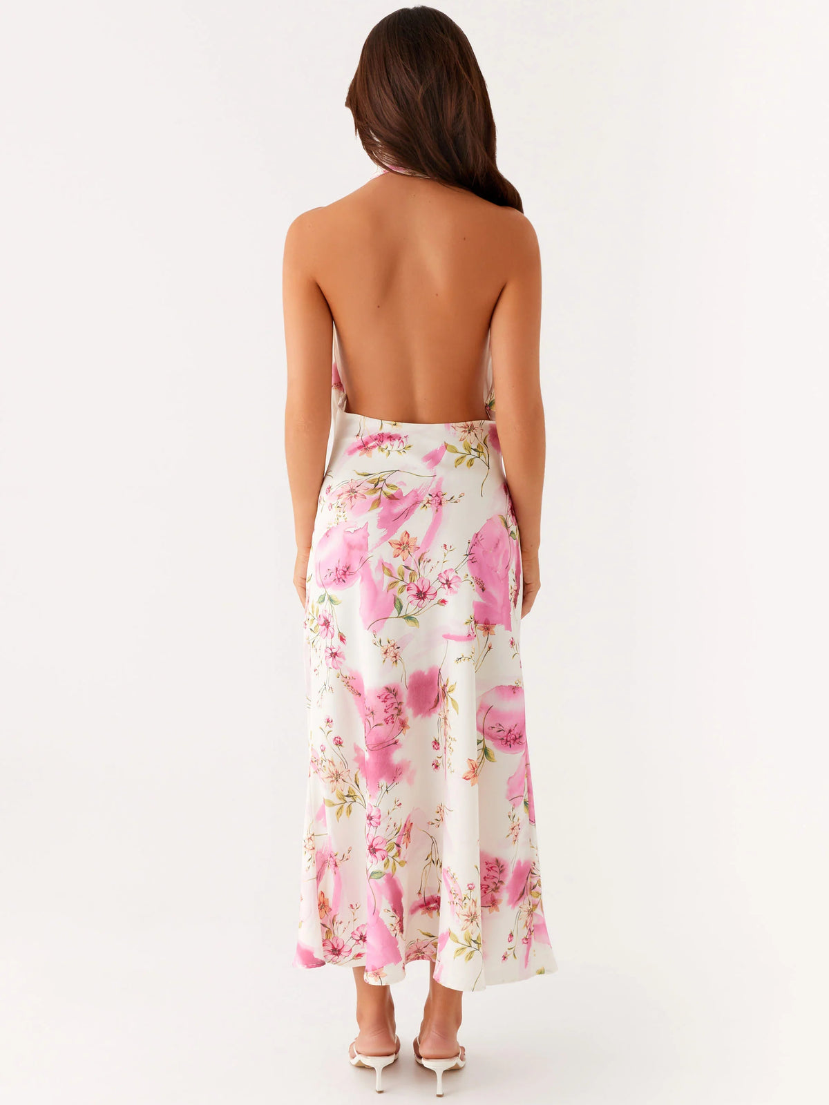 Ivory Floral midi formal dress with floral print, alternate view showing the waist