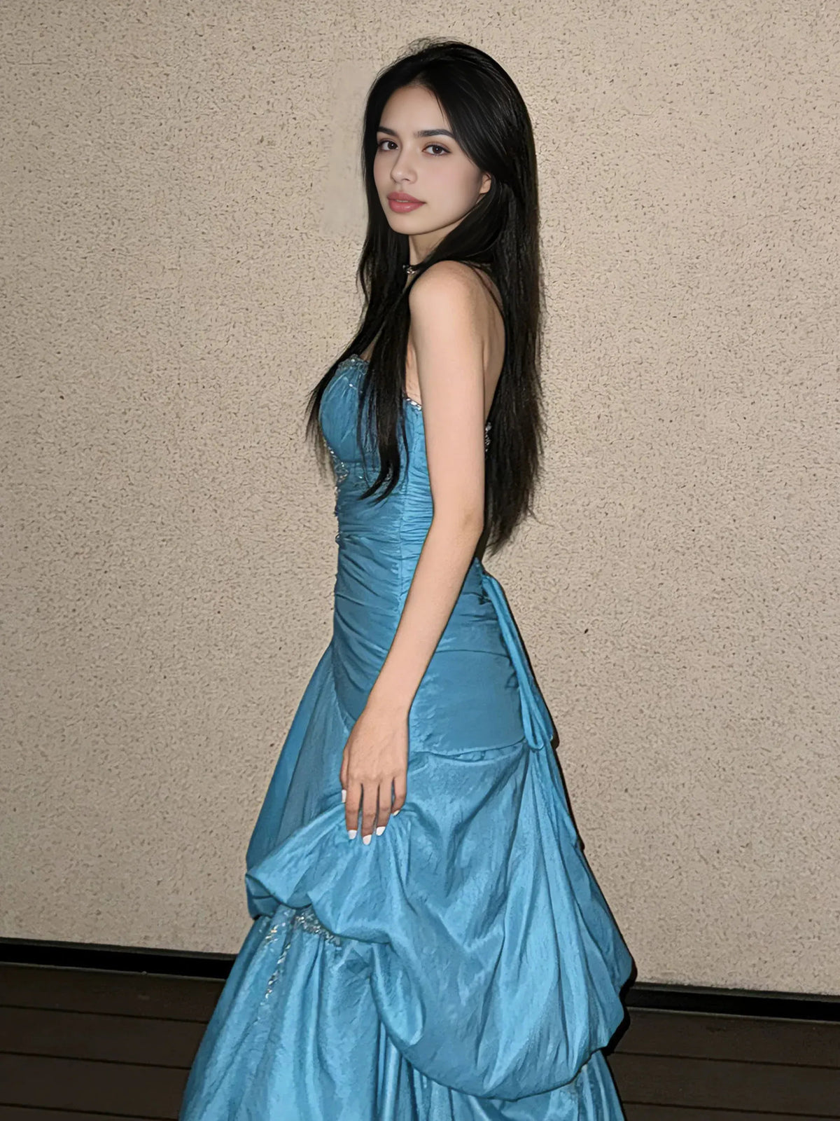 Caribbean maxi prom dress, alternate view showing the overall dress design