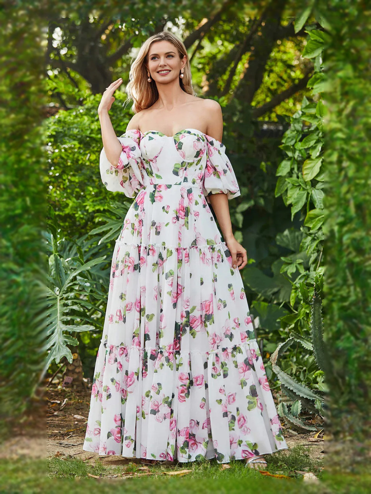 As Picture maxi prom dress, alternate view showing the overall dress design