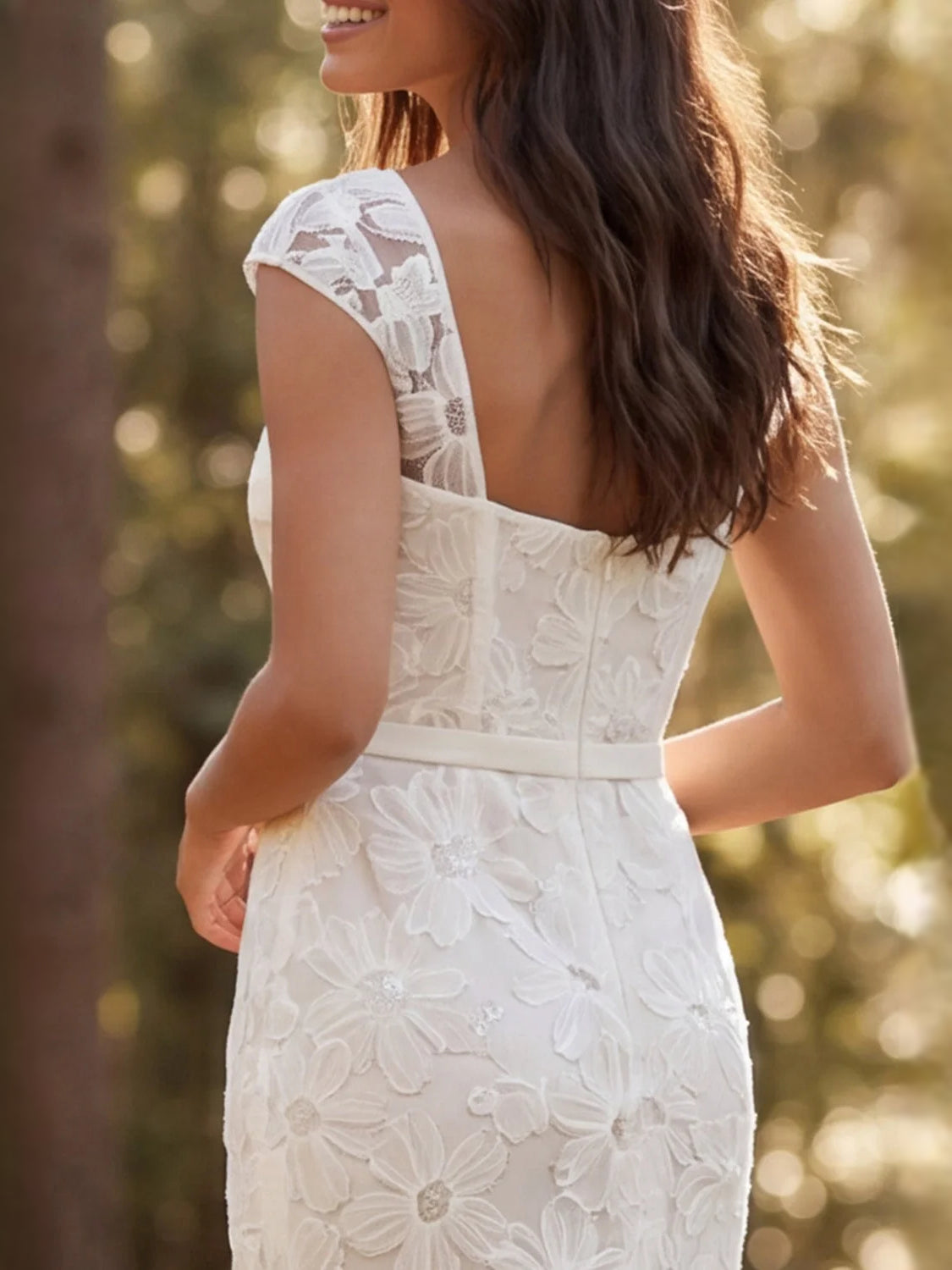 Ivory floor-length wedding dress, alternate view showing the overall dress design