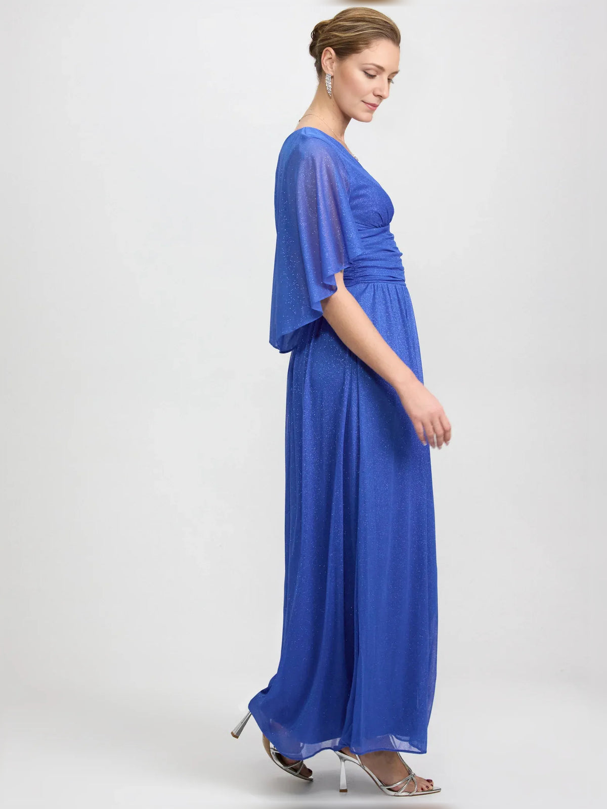 Blue floor-length mother of the bride dress, alternate view showing the overall dress design