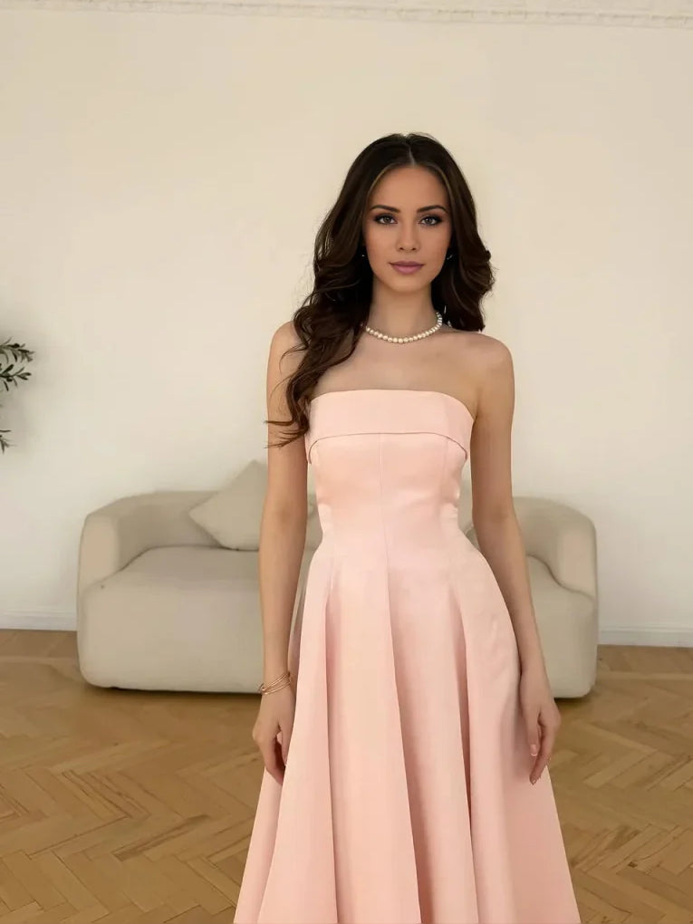 Black midi bridesmaid dress, alternate view showing the overall dress design