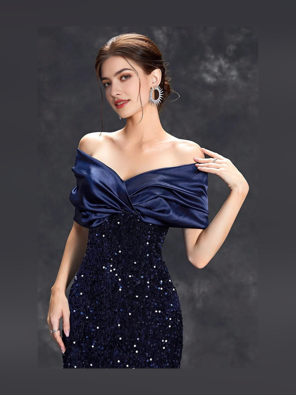 Dark Navy floor-length prom dress, alternate view showing the overall dress design