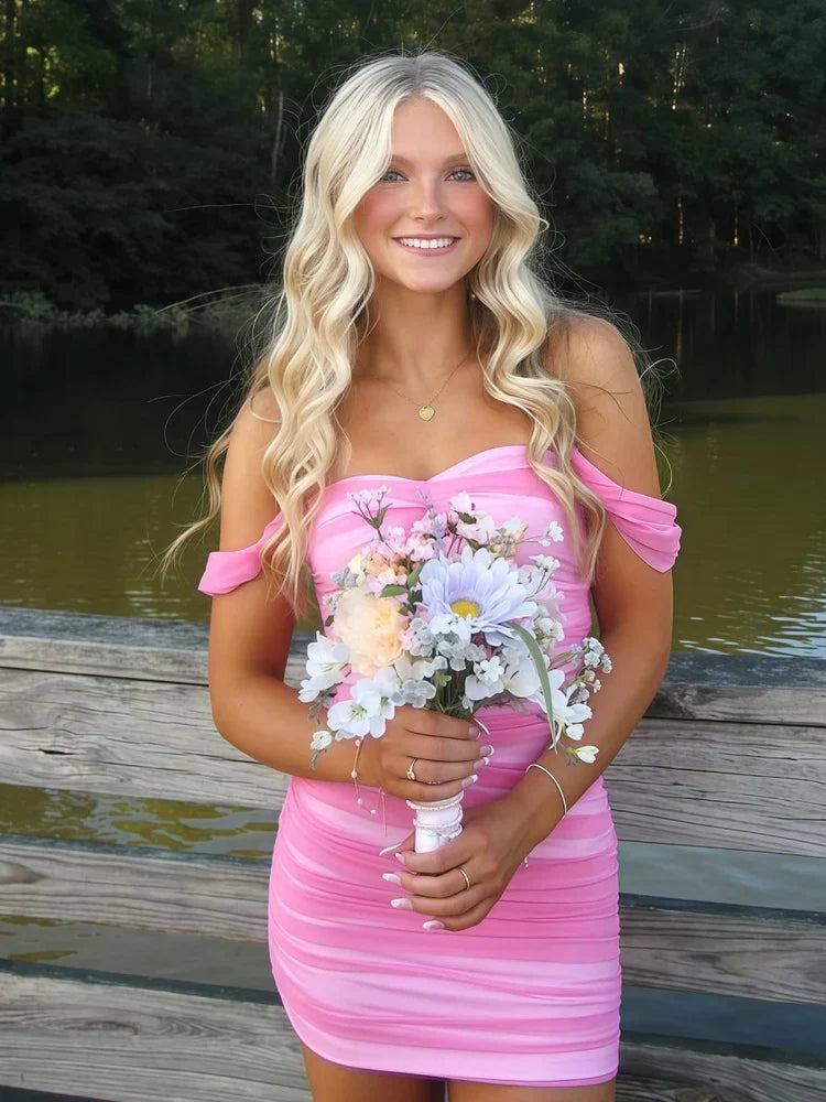 Pink mini homecoming dress, alternate view showing the overall dress design