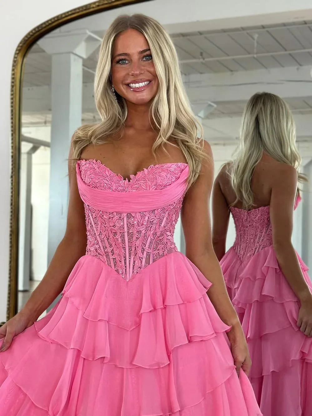 Light Blue high-low prom dress, alternate view showing the overall dress design