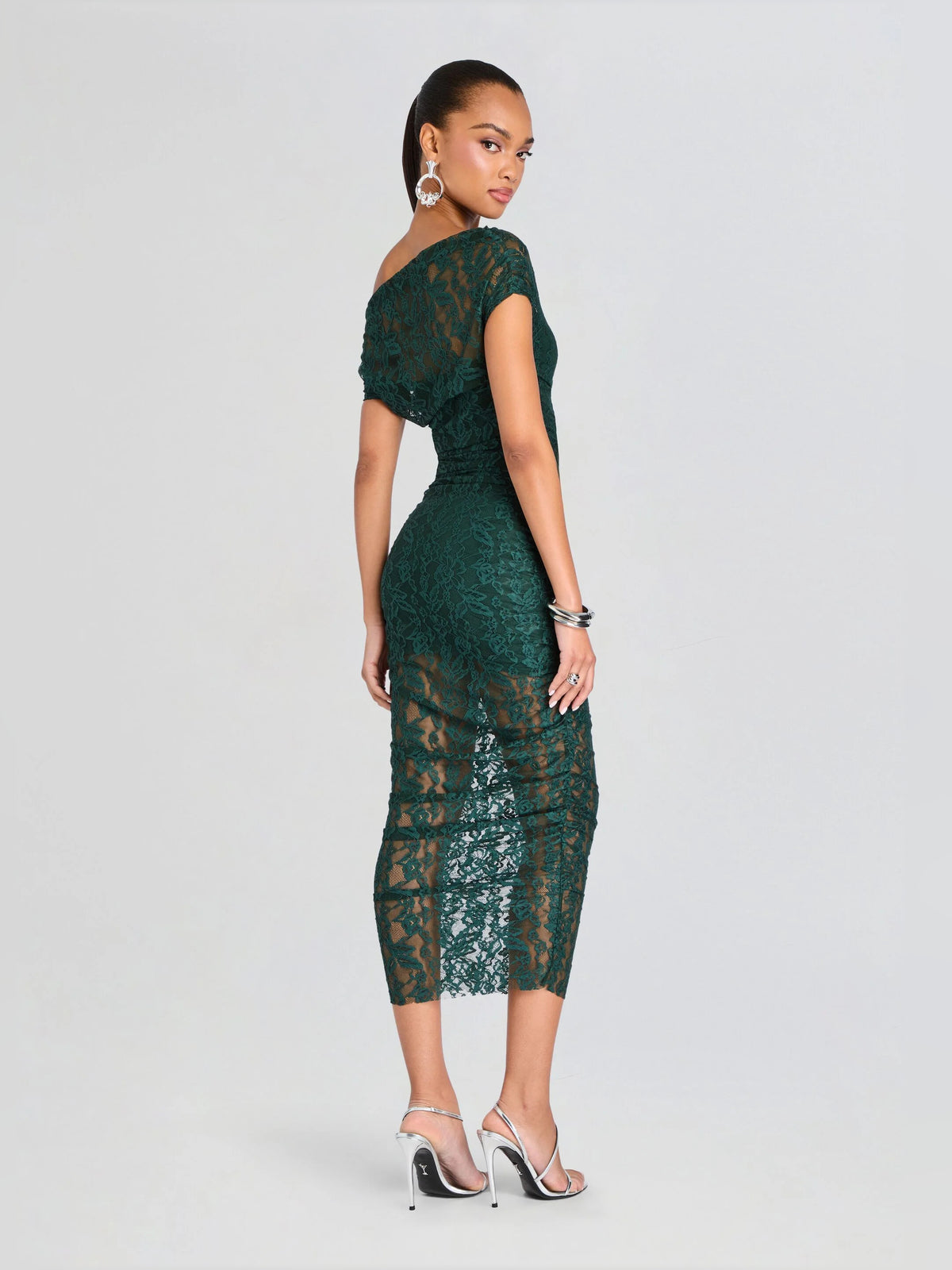 Teal midi formal dress, alternate view showing the waist