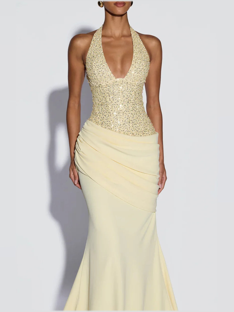 Lemon maxi prom dress, alternate view showing the overall dress design
