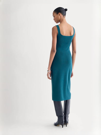 Teal midi formal dress with square neckline, alternate view showing the waist