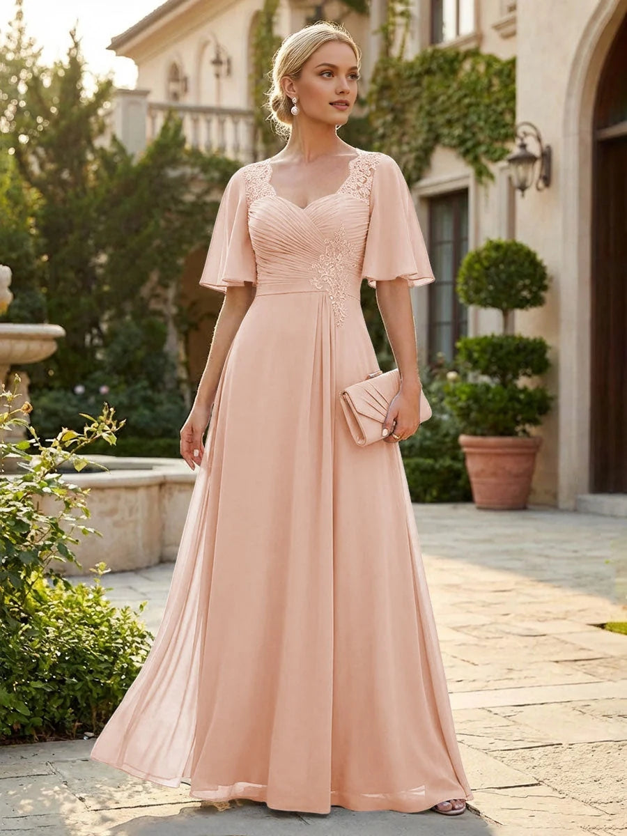 Blush Pink floor-length mother of the bride dress, alternate view showing the overall dress design