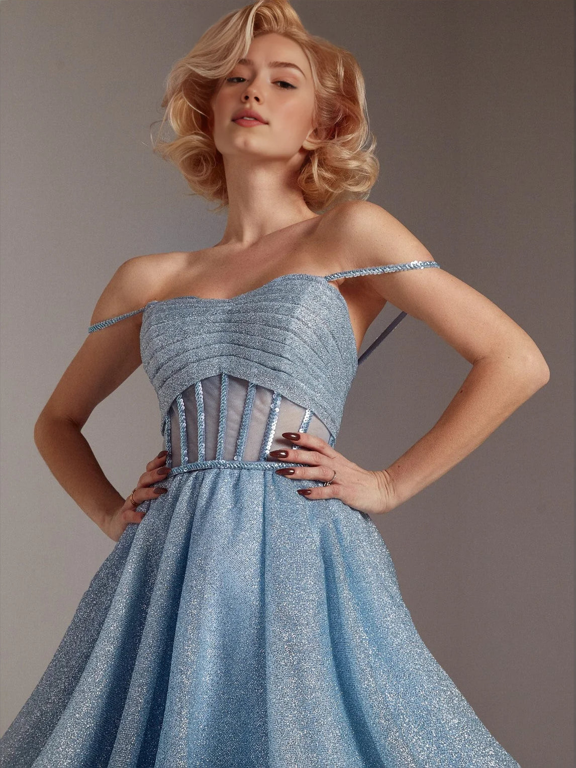 Light Blue floor-length prom dress, alternate view showing the overall dress design