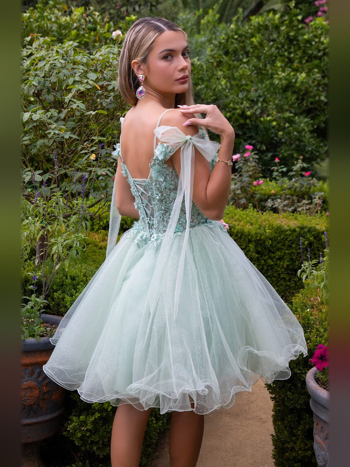 Mist Blue short homecoming dress, alternate view showing the overall dress design