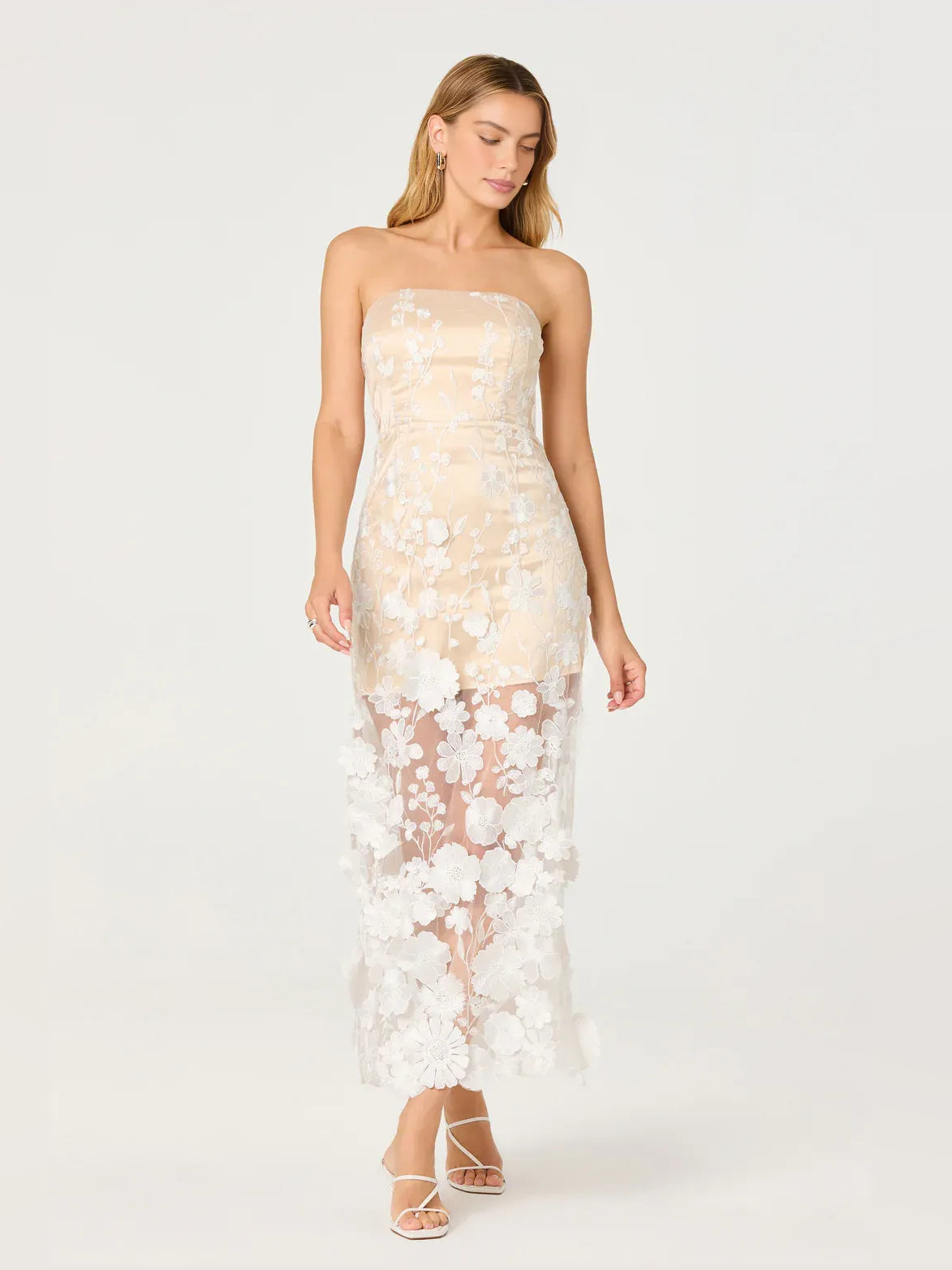 As Picture sheath midi formal dress with floral print, alternate view showing the waist