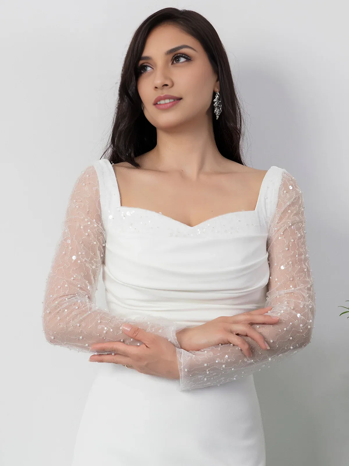 Navy Blue sheath floor-length formal dress with sequins, alternate view