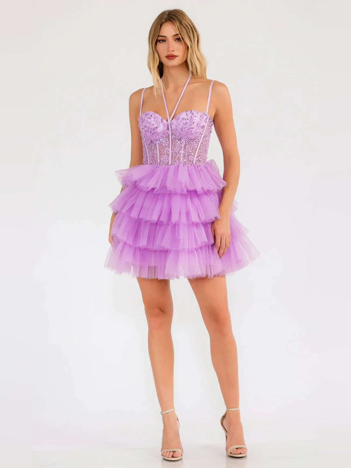 Dusty Rose short homecoming dress, alternate view showing the overall dress design
