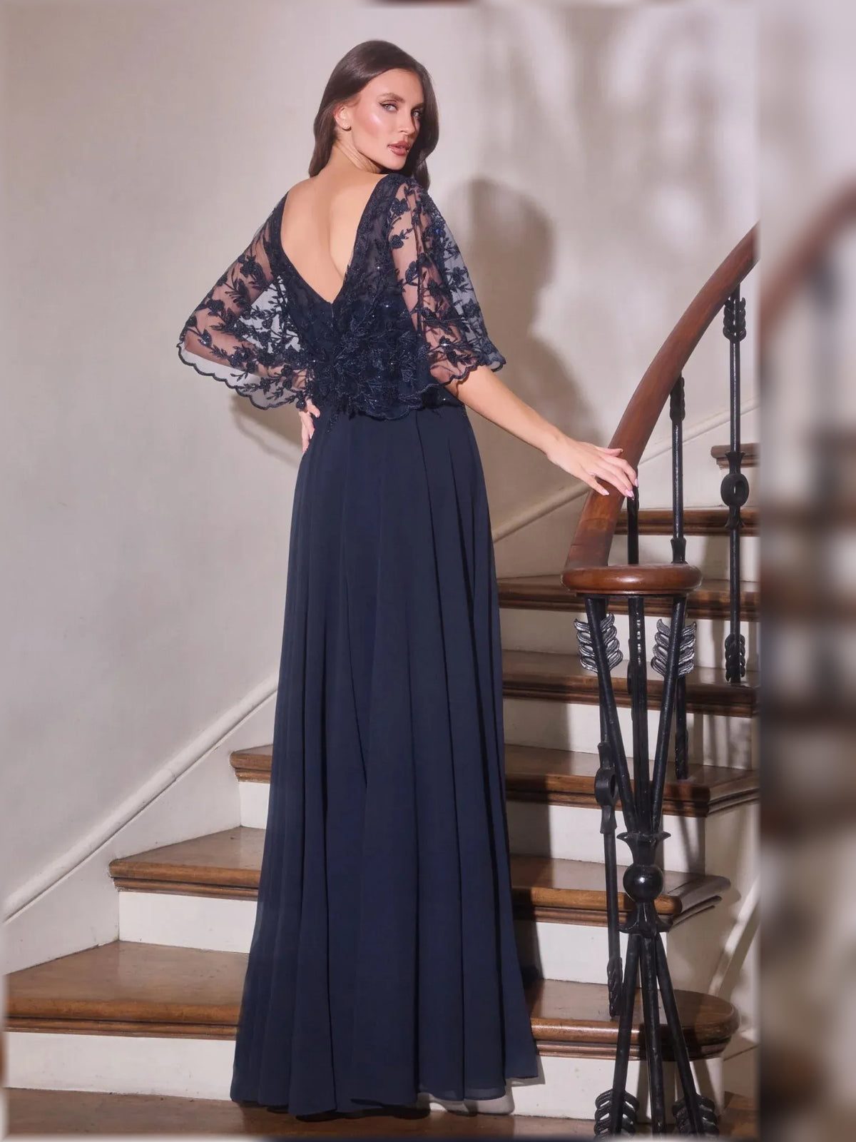 Dusty Pink floor-length mother of the bride dress, alternate view showing the overall dress design