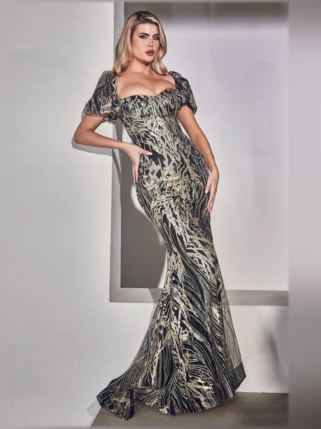 As Picture mermaid floor-length formal dress with printed pattern, alternate view