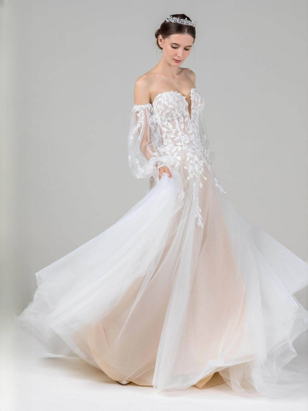 Ivory floor-length wedding dress, alternate view showing the overall dress design