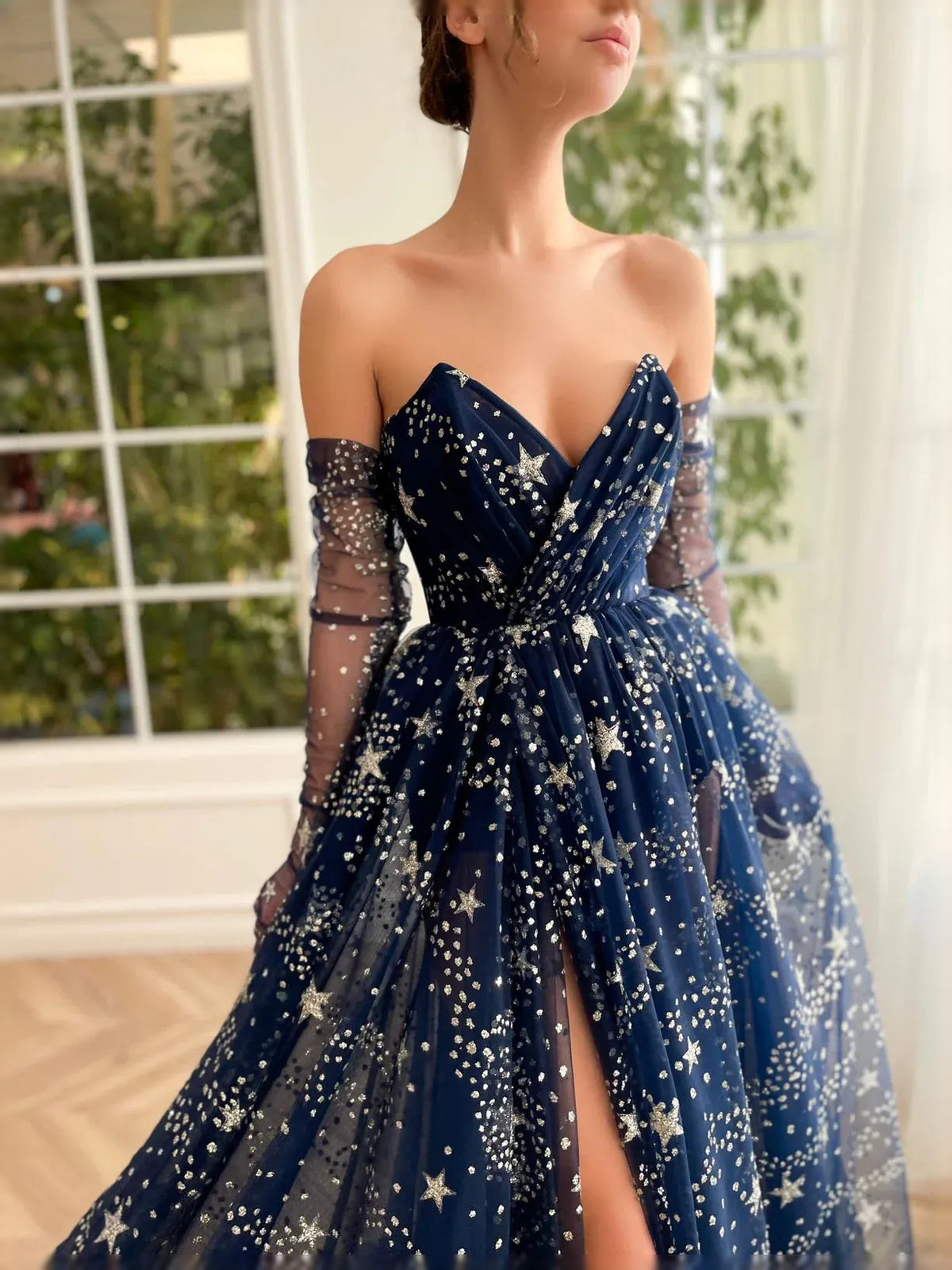 Navy Blue floor-length prom dress, alternate view showing the overall dress design