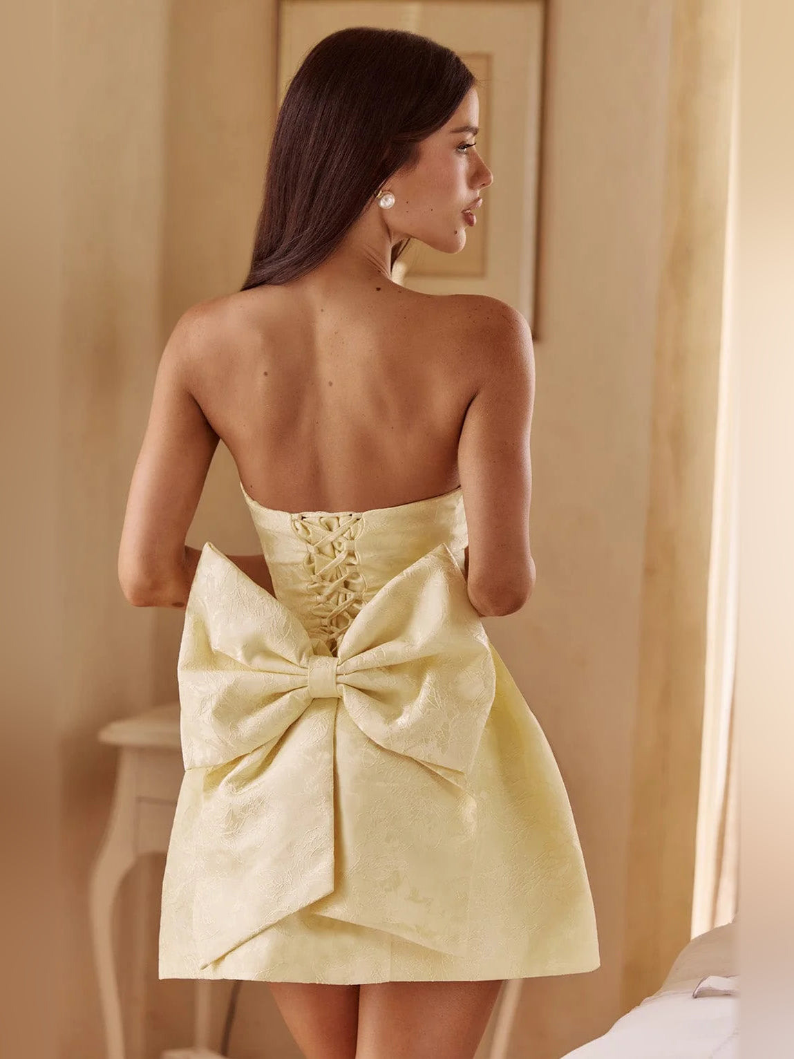 Lemon mini homecoming dress, alternate view showing the overall dress design