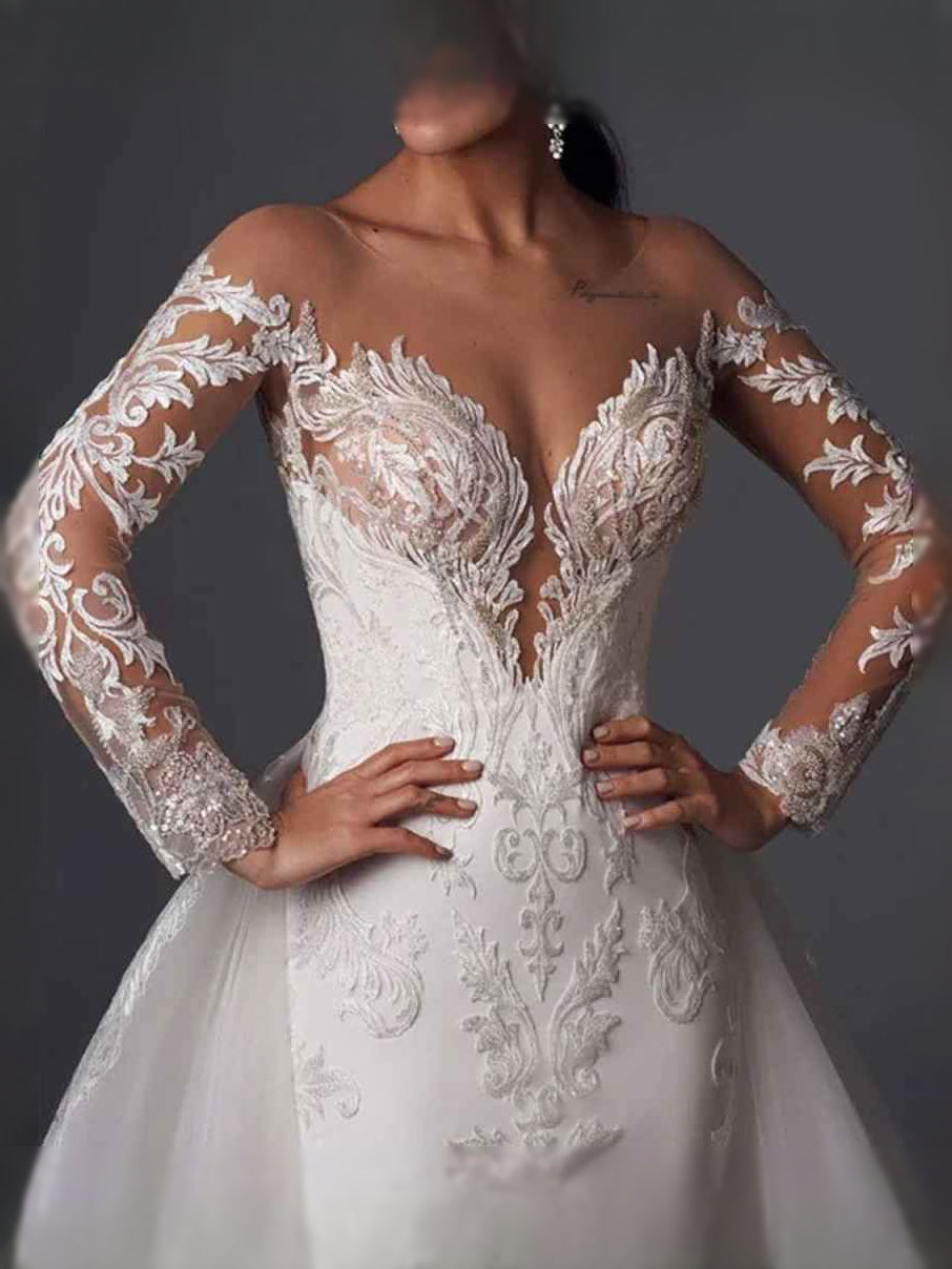 White floor-length wedding dress, alternate view showing the overall dress design