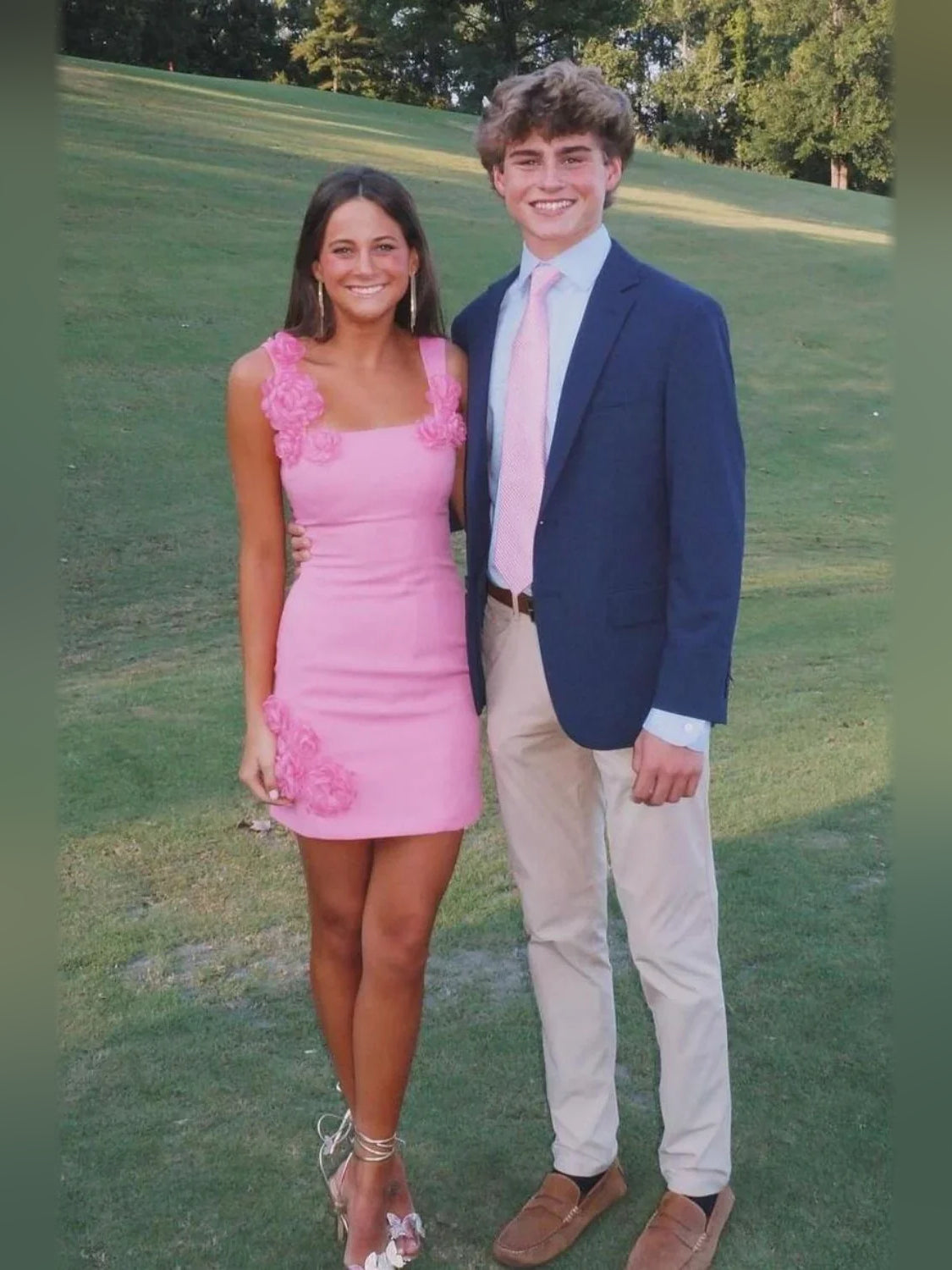 Pink mini homecoming dress, alternate view showing the overall dress design