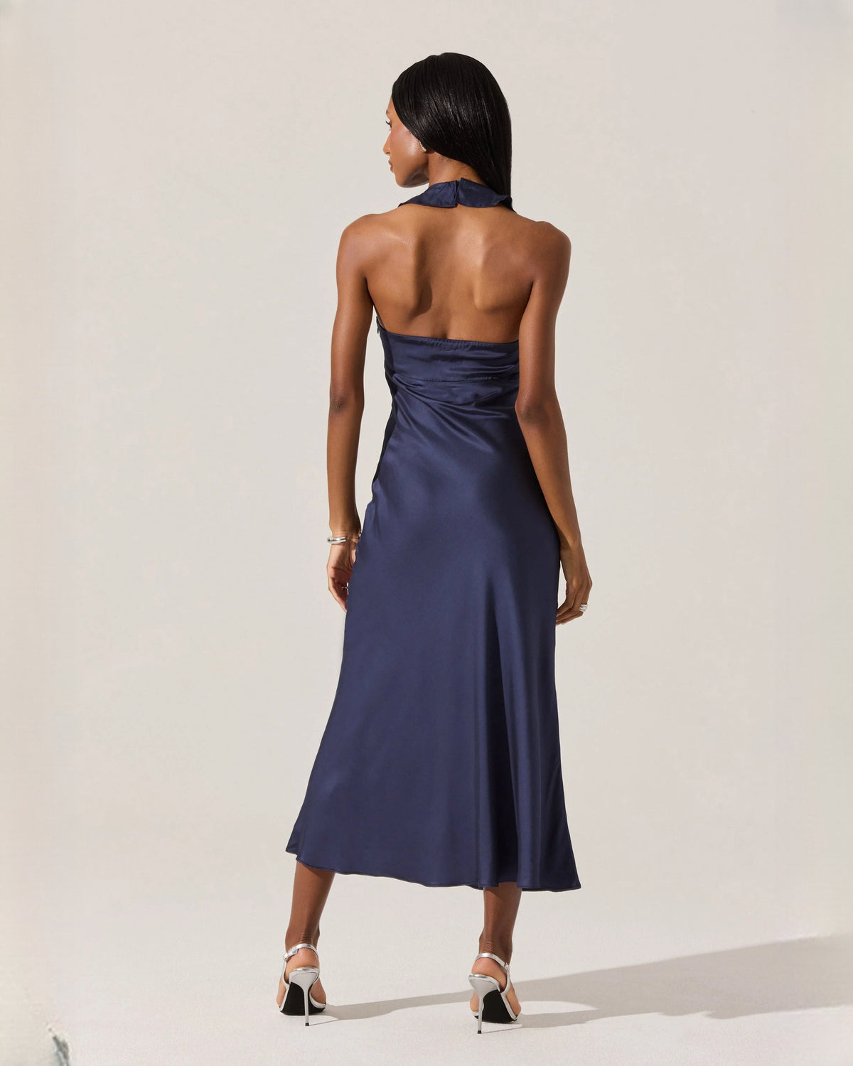 halter neck satin a-line maxi bridesmaid dress - image 4