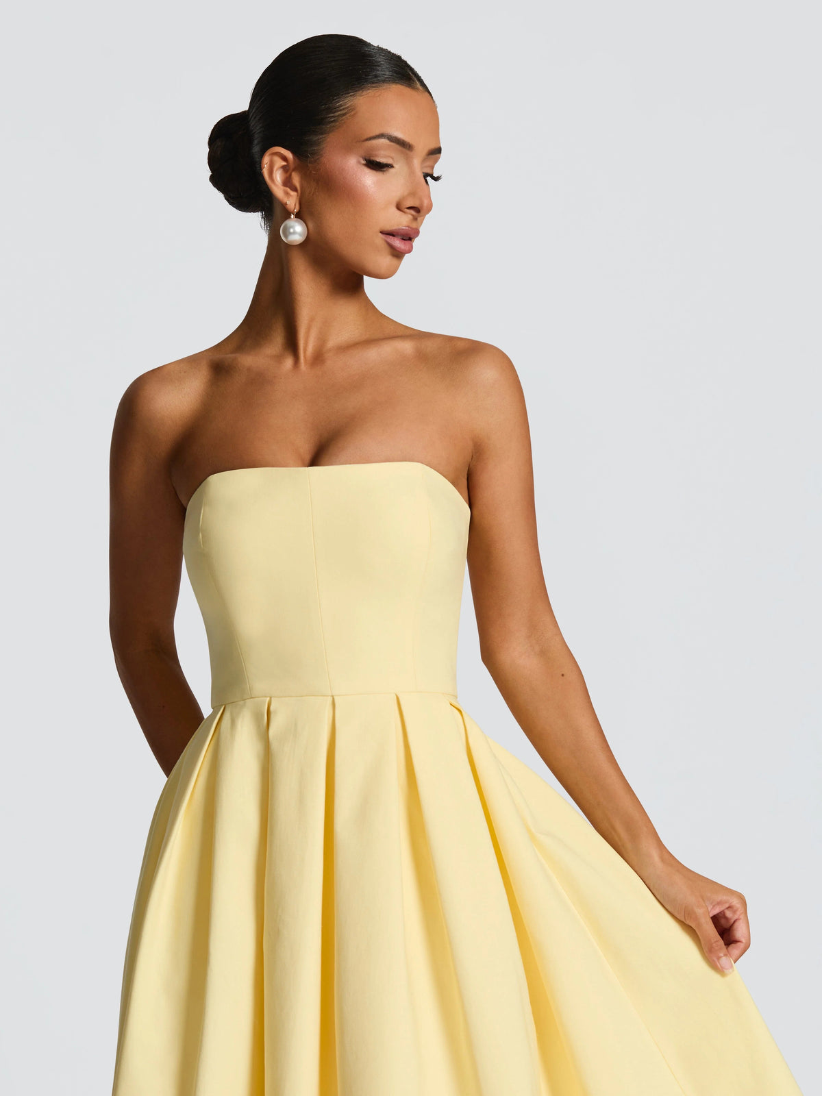 Lemon midi formal dress, alternate view showing the waist