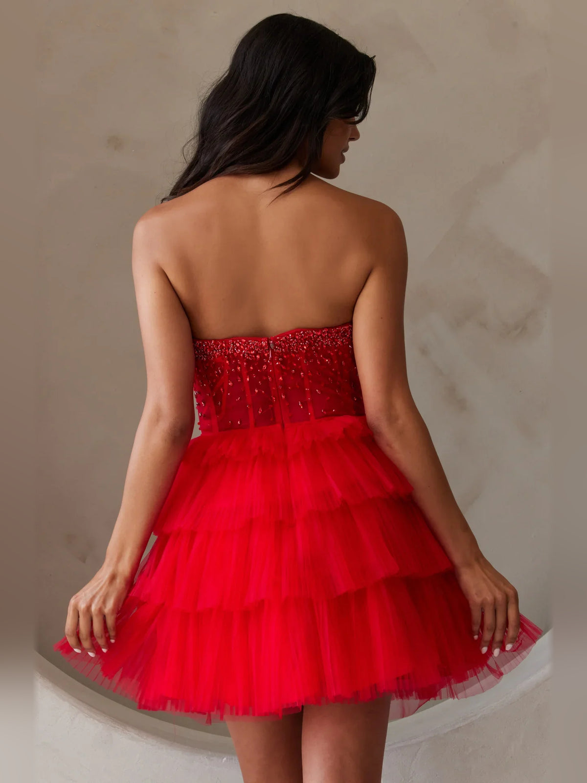 Black mini homecoming dress, alternate view showing the overall dress design