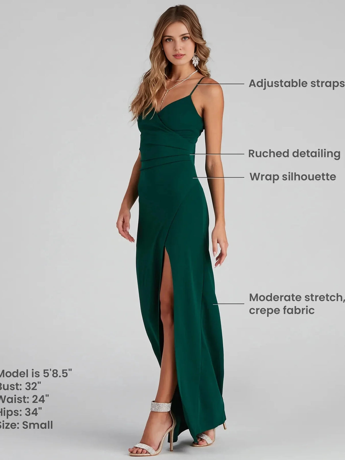Forest Green floor-length prom dress, alternate view showing the overall dress design