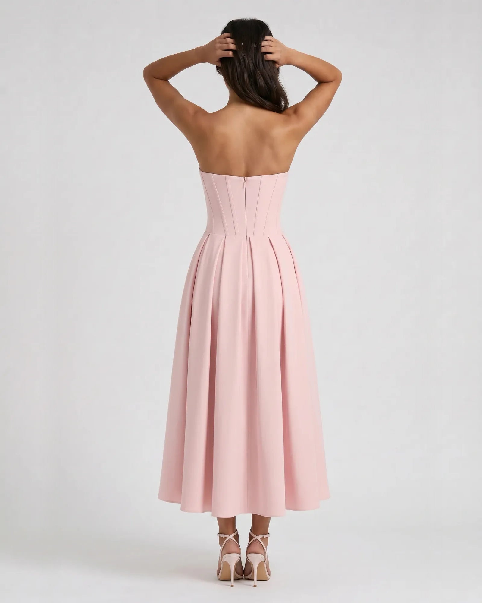 strapless sweetheart corset satin midi formal dress - image 5