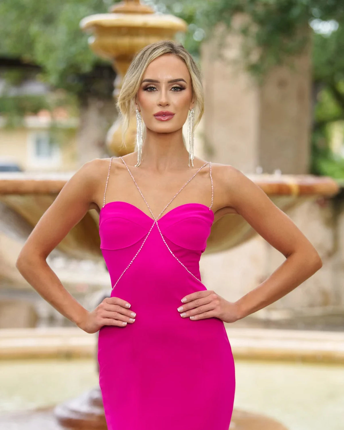 millionaire crystal trim hot pink mini homecoming dress - image 5