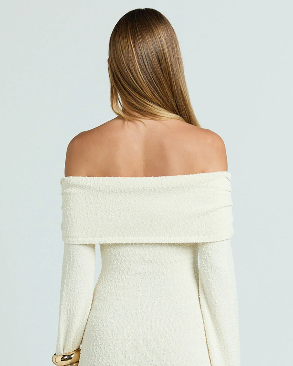 knitted off shoulder tie waist cream mini homecoming dress - image 5