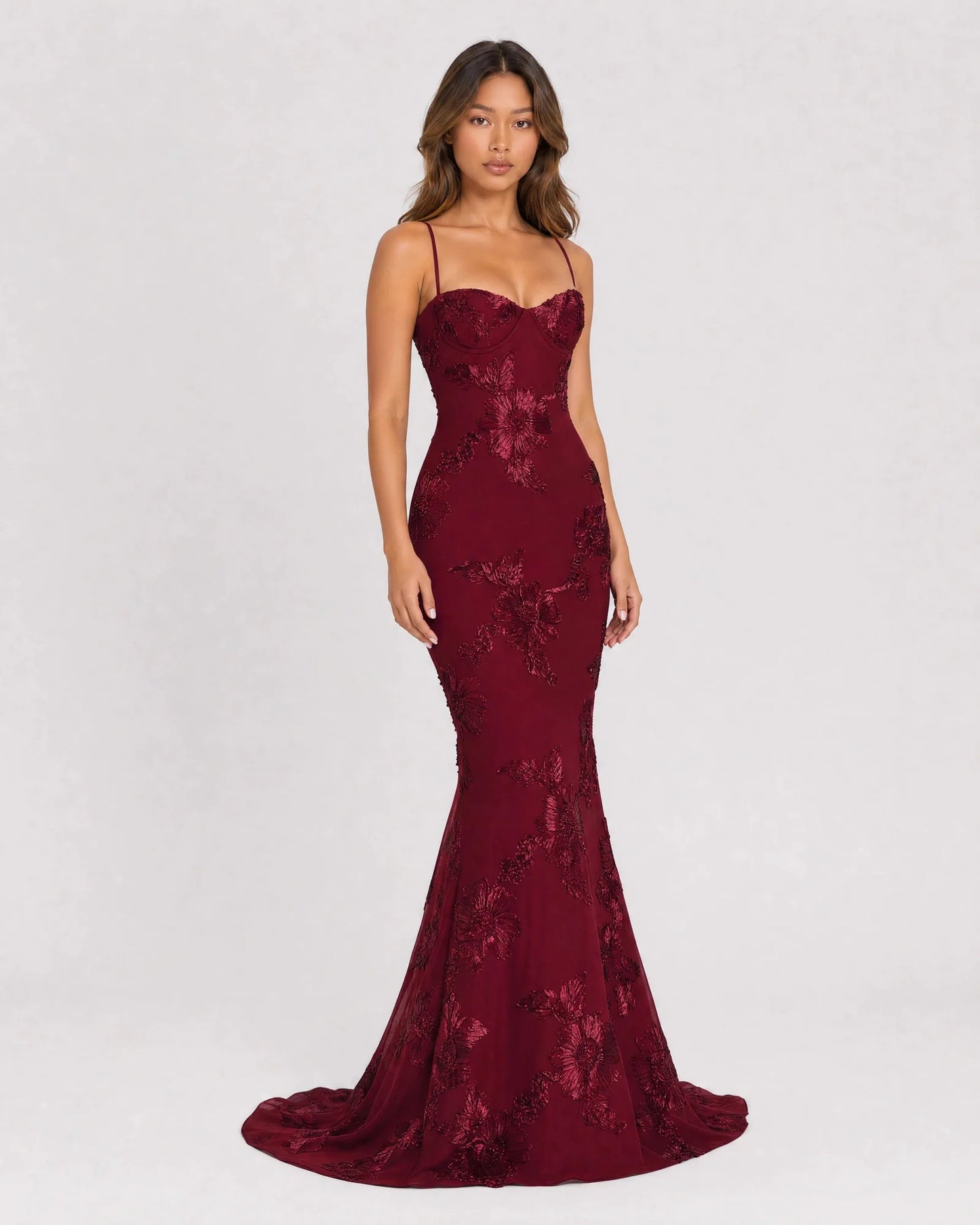 spaghetti strap floral lace mermaid formal dress - image 5