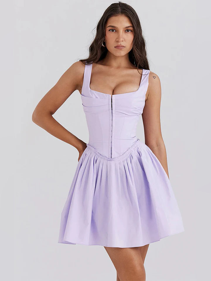 Orange mini homecoming dress, alternate view showing the skirt and hem