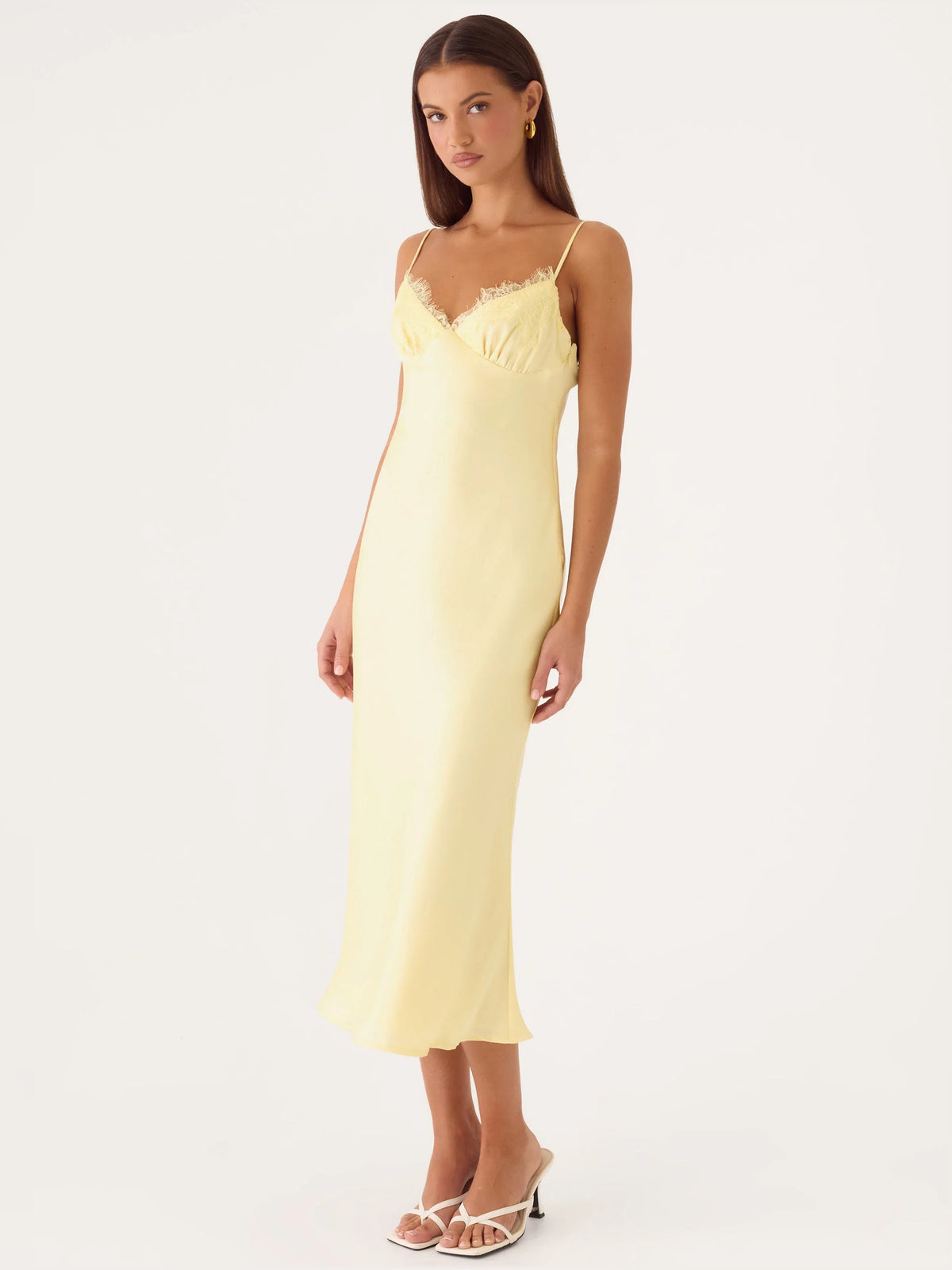 Yellow midi formal dress, alternate view showing the skirt