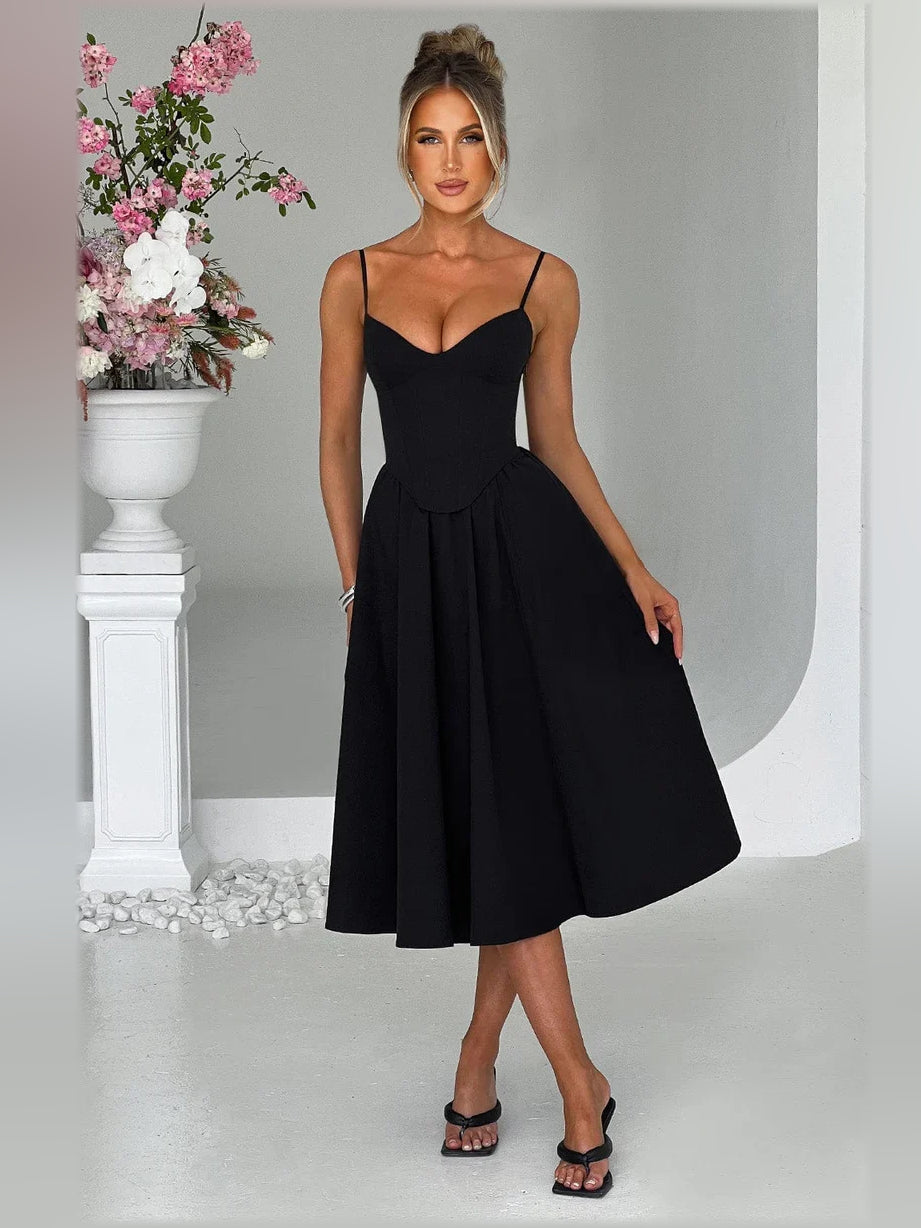 White a-line tea-length formal dress with draping, alternate view showing the skirt