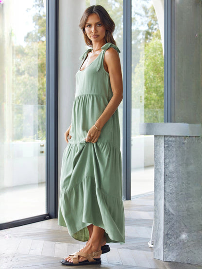 Sage midi formal dress, alternate view showing the skirt