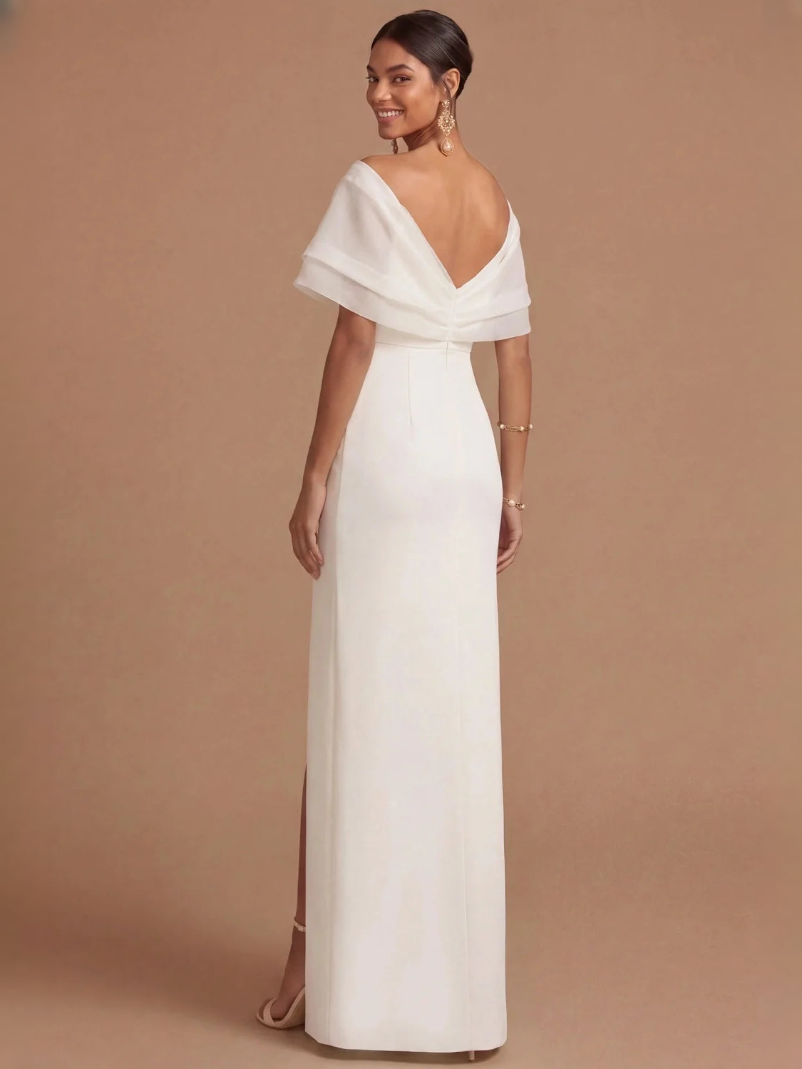 Lilac maxi bridesmaid dress, alternate view showing the skirt and hem