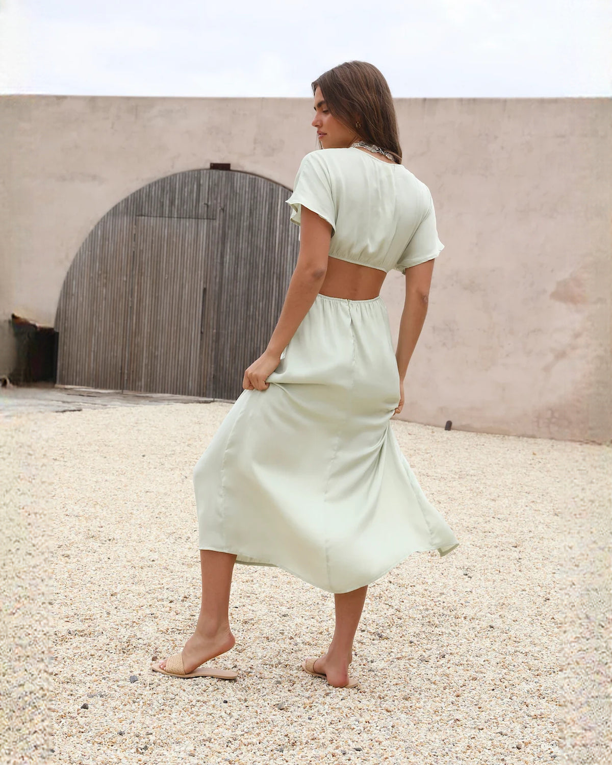sleeveless satin a-line maxi bridesmaid dress - image 5