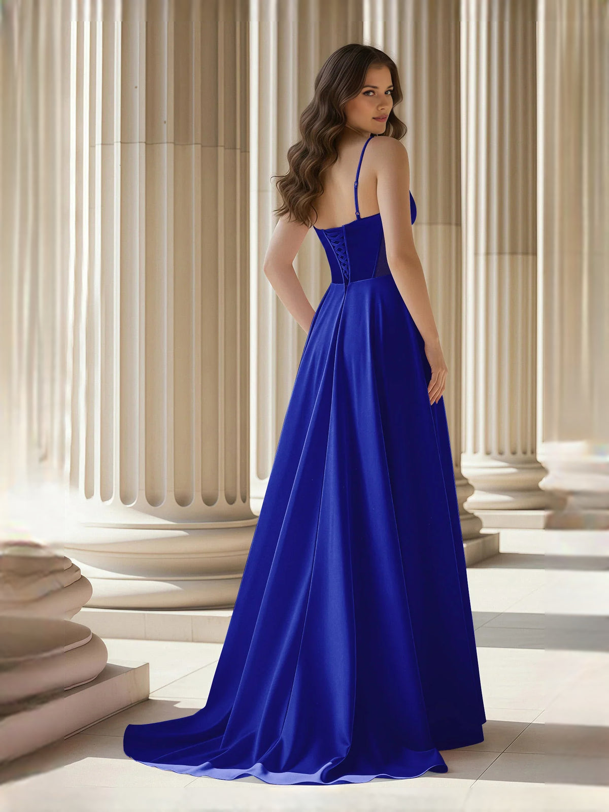 Black floor-length prom dress, alternate view showing the skirt and hem