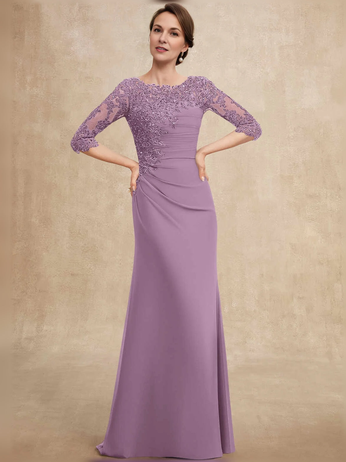 Wisteria maxi mother of the bride dress, alternate view showing the skirt and hem