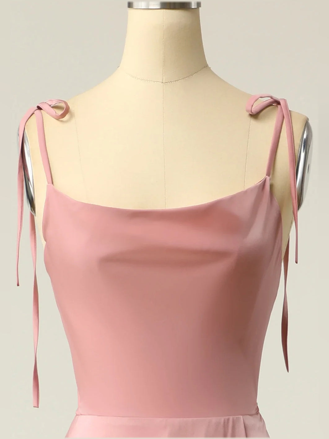 Dusty Pink maxi prom dress, alternate view showing the skirt and hem