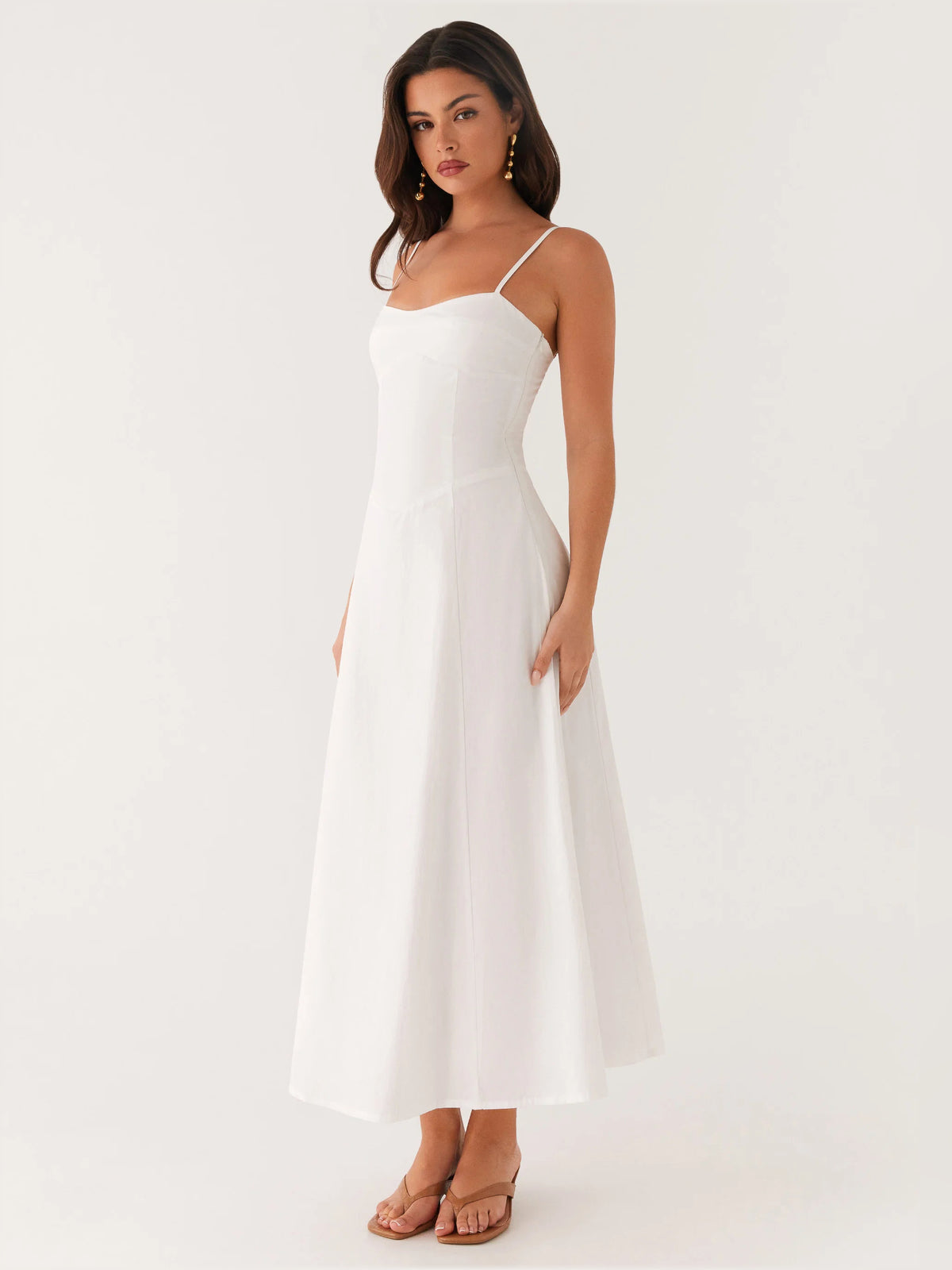 White midi formal dress, alternate view showing the skirt