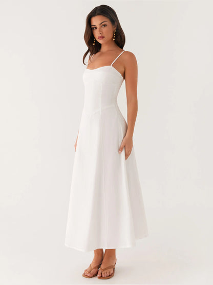 White midi formal dress, alternate view showing the skirt
