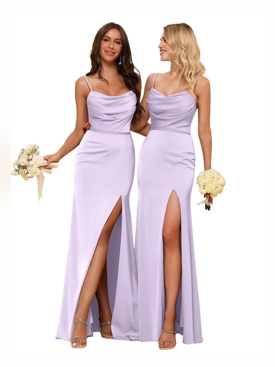 Lilac floor-length bridesmaid dress, alternate view showing the skirt and hem