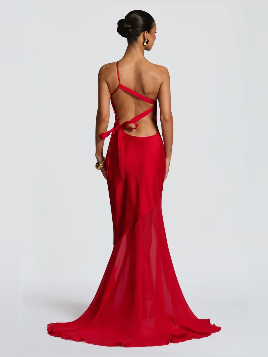 Blush Pink mermaid floor-length formal dress with one-shoulder neckline, alternate view showing the skirt