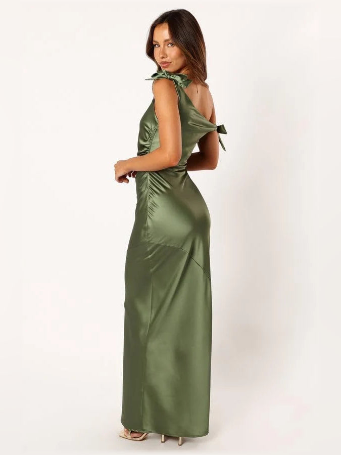 Sage Green mermaid floor-length formal dress with ruching, alternate view showing the skirt