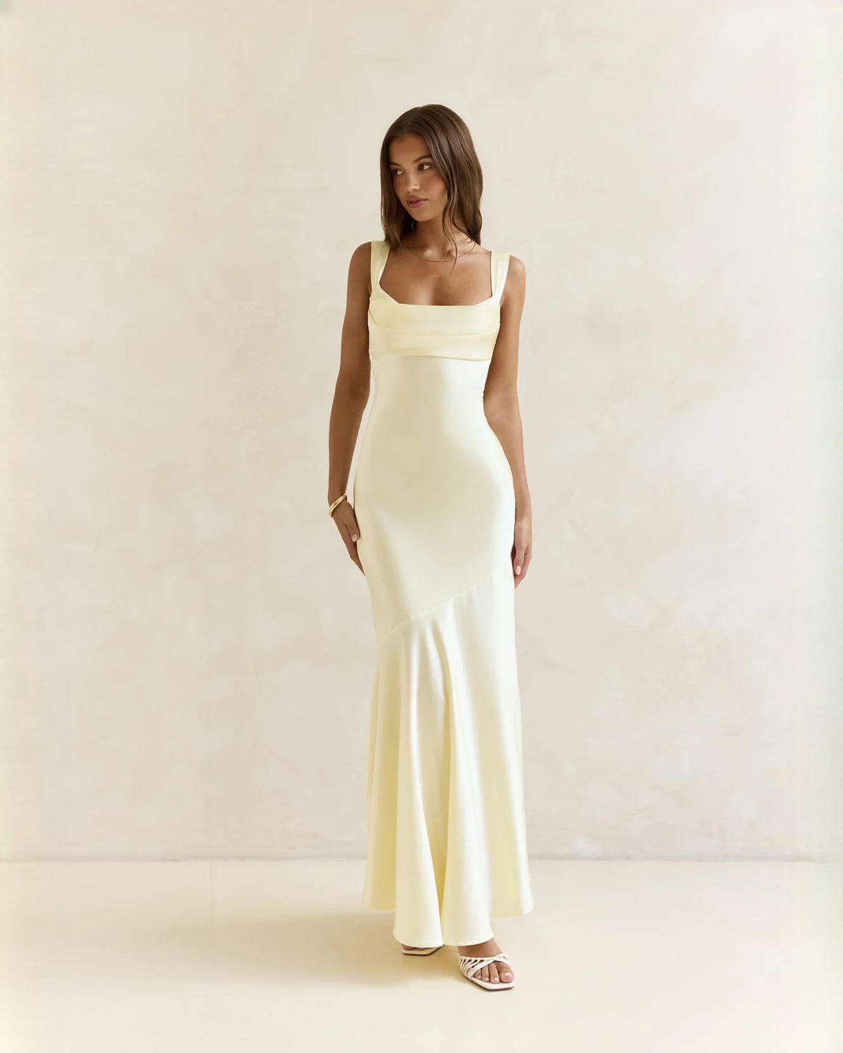 sleeveless satin a-line maxi bridesmaid dress - image 5