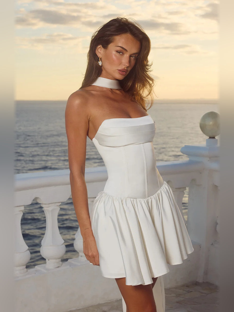 IVORY mini homecoming dress, alternate view showing the skirt and hem